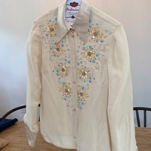 Escada beaded satin and silk blouse